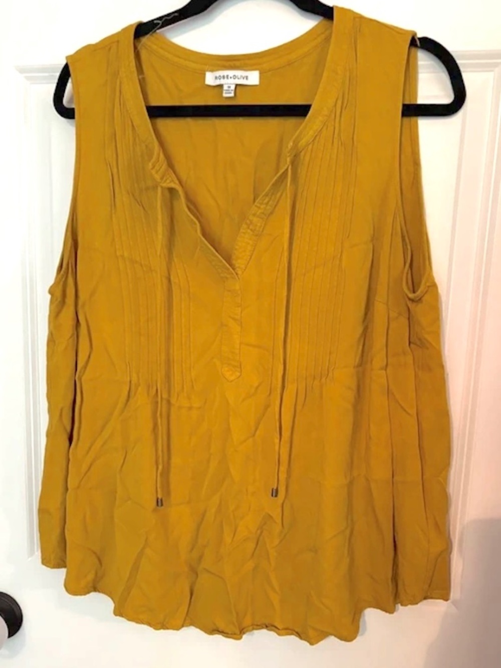 Mustard Yellow Pleated Flowy Tank